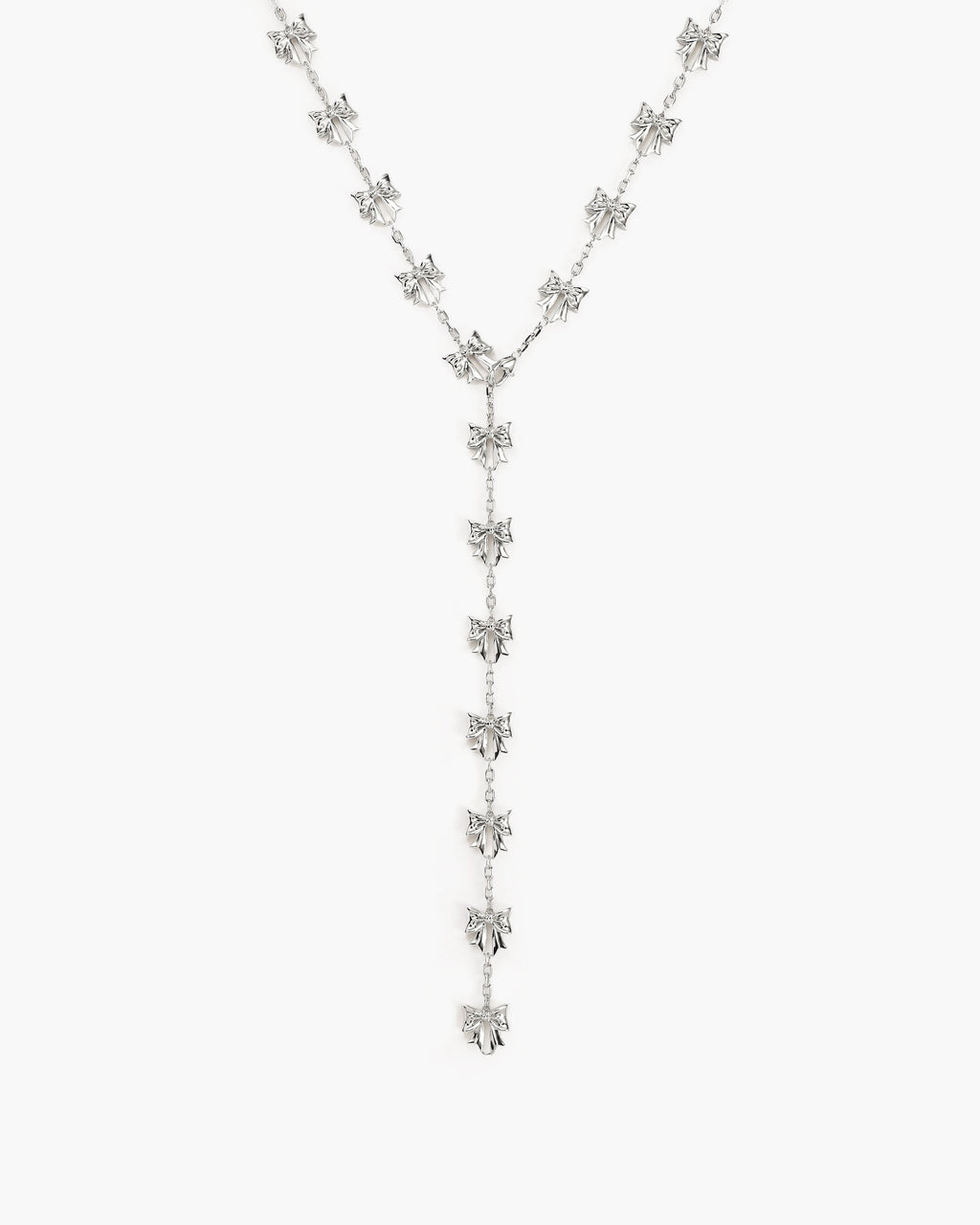 Bow Lariat Long Necklace in Silver